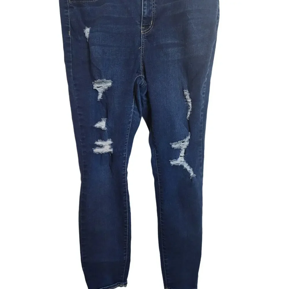 SO High Rise Skinny Distressed Dark Wash Jeans, 15/32